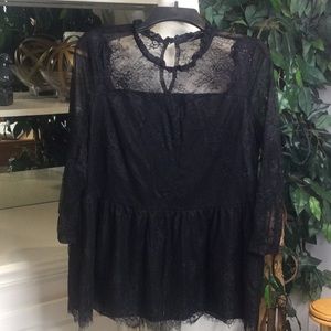 EUC Suzanne Betro Black Lace Babydoll Top, XL